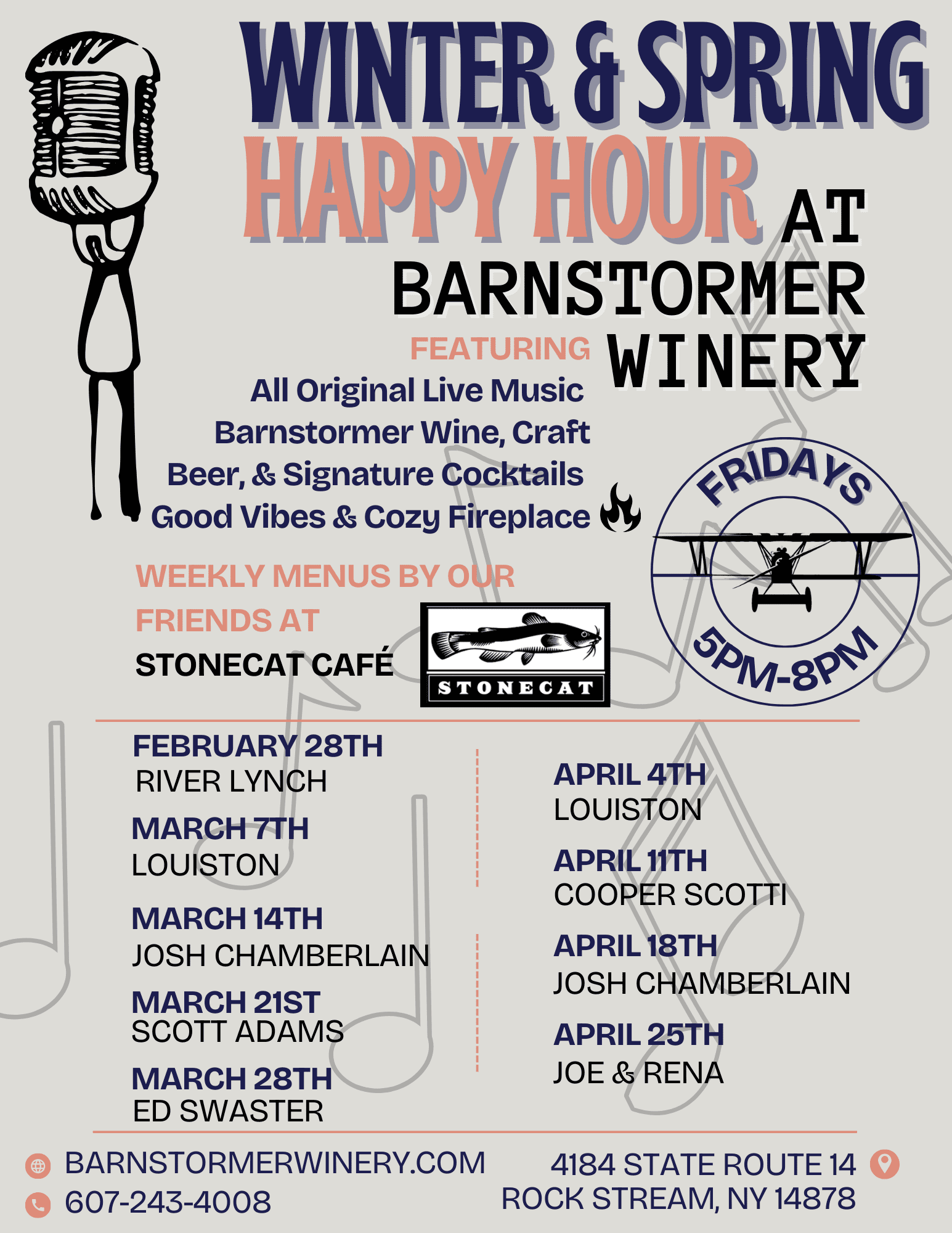 Winter & Spring Happy Hour, Live music, & Bistro series 2025